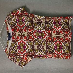 Jones New York Signature Petite Women's  Colorful Pattern Blouse Size PM